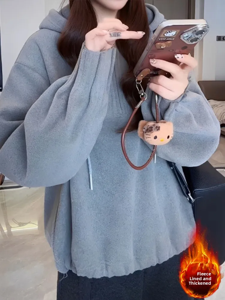 Koreaanse Sle-sweater met capuchon Dames Winter Nieuwe Thiened Fce Casual anti-aging top met rits Los afslankend