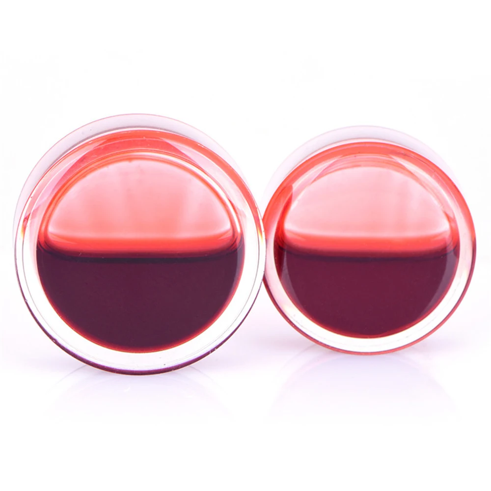 2PCS Red Liquid Blood Acrylic Ear Plug and Tunnels Flowing Liquid Double Flared Saddle Ear Gauges Piercing Plugs Ears Stretcher