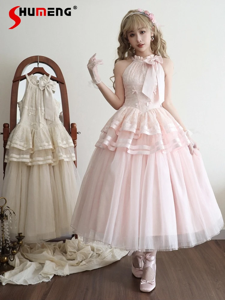 

French Elegant Sweet Princess Tea Party Dress 2025 Girls Women's High Waist Slim Lolita Dress Ballet Style Long Evening Dress