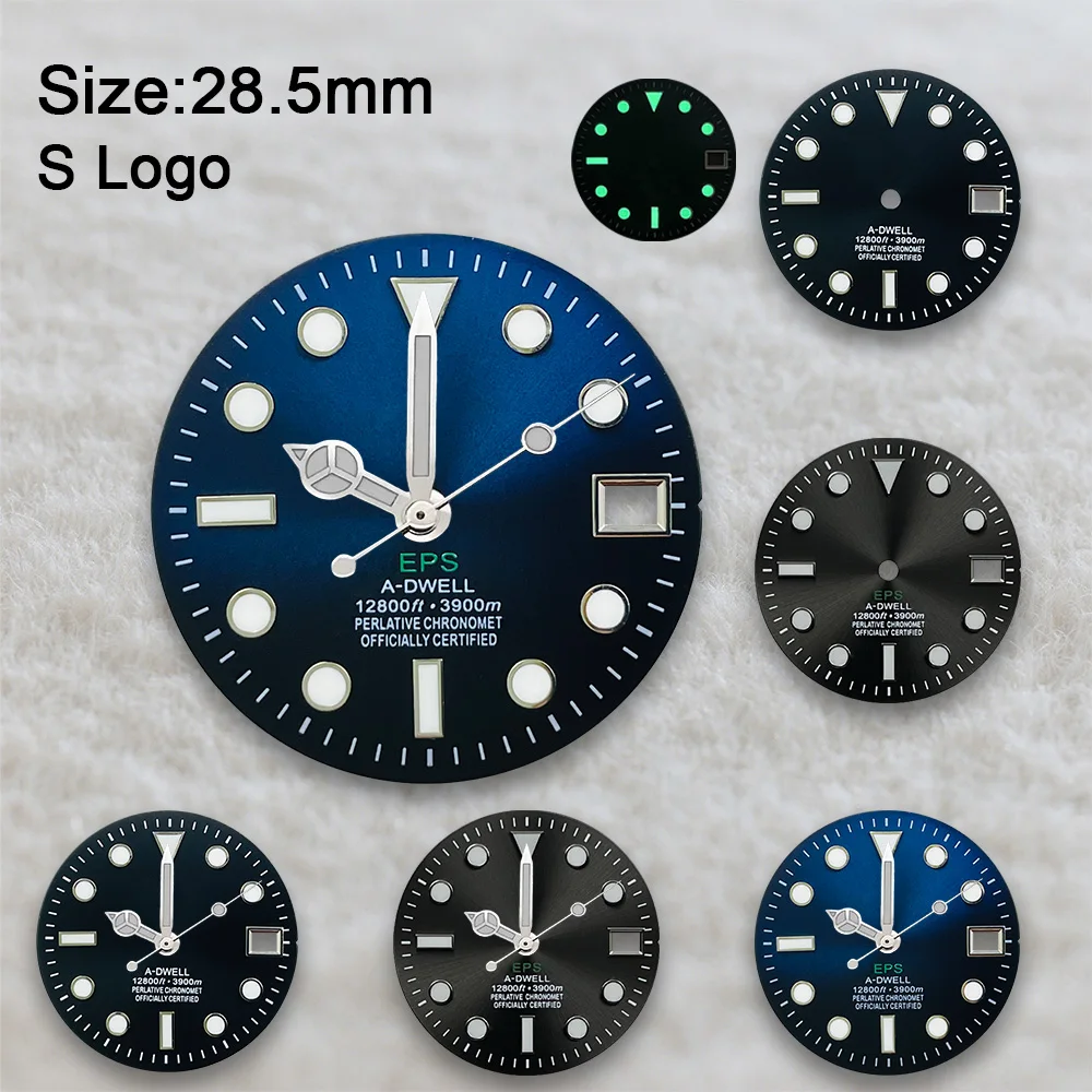 28.5mm S Logo SUB Diving Dial For NH35 Movement Green Luminous High-Quality Gradient Dial Watch Modification Accessories