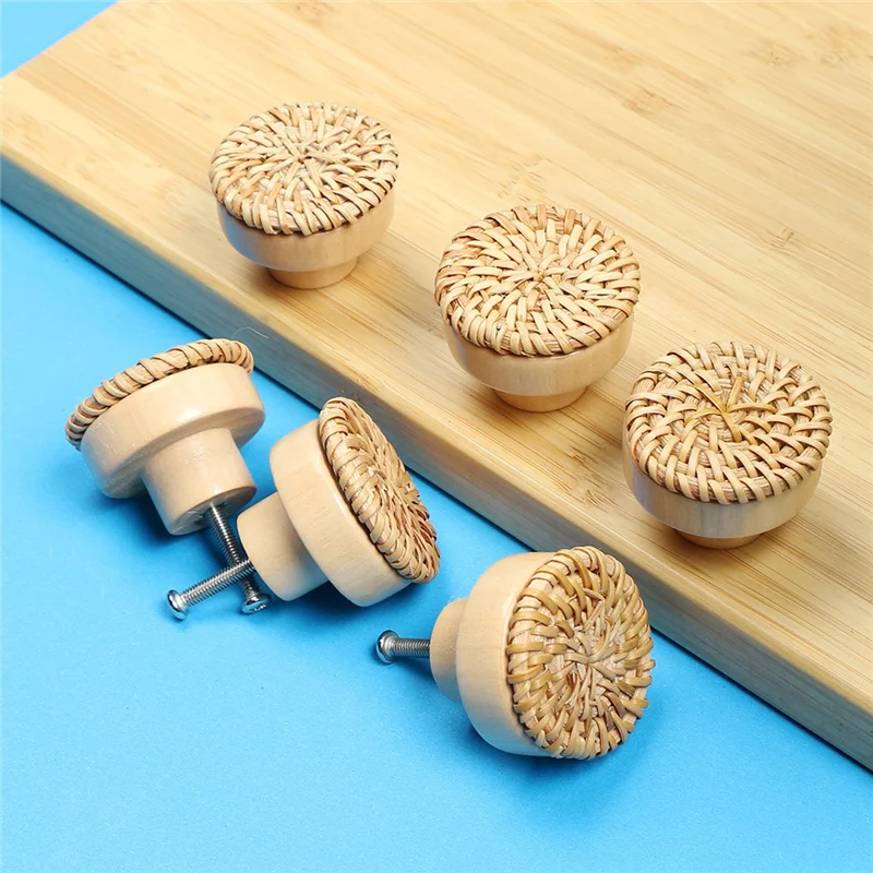 

24Pcs Boho Rattan Dresser Knobs Round Wooden Drawer Knobs Cabinets Dresser Handles Hardware Pulls Cabinet Knobs