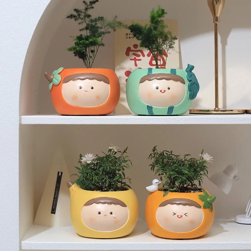 Cute Fruit-Themed Resin Planters, Mini Succulent Pots for Home Decor, Bonsai Pot Ideal for Cacti & Succulents Plants
