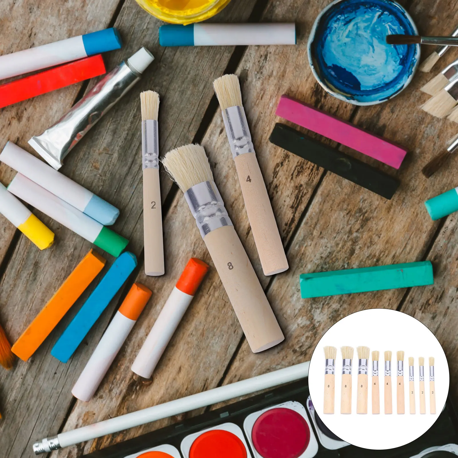 

Wooden Stencil Brushes 5pcs Wood Handle Bristle for Crafts Stenciling Painting Oil Watercolor Acrylic Fabric Bristle