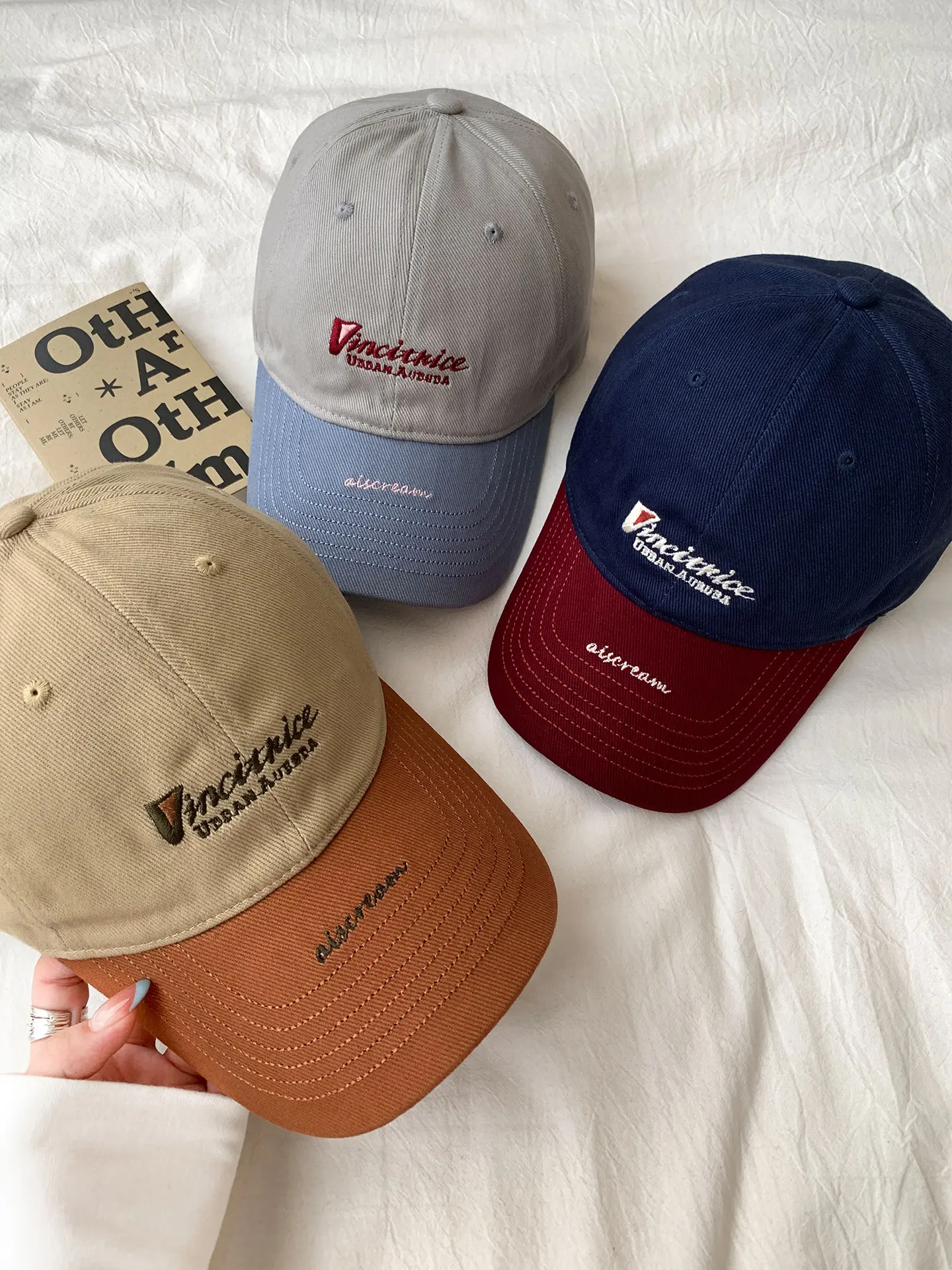 Korean Style Embroidered Color Block Baseball Cap Women's Casual Versatile Face Slimming Soft Top Hat Spring Autumn Winter