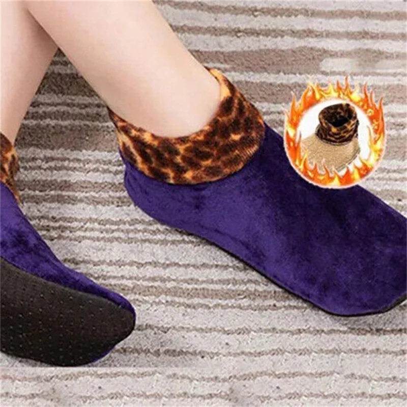 Non-Slip Floor Plush Socks Yoga Soft Women Men Home Leopard Print Thick Slippers  Indoor Outndoor Thermal Sports Socks