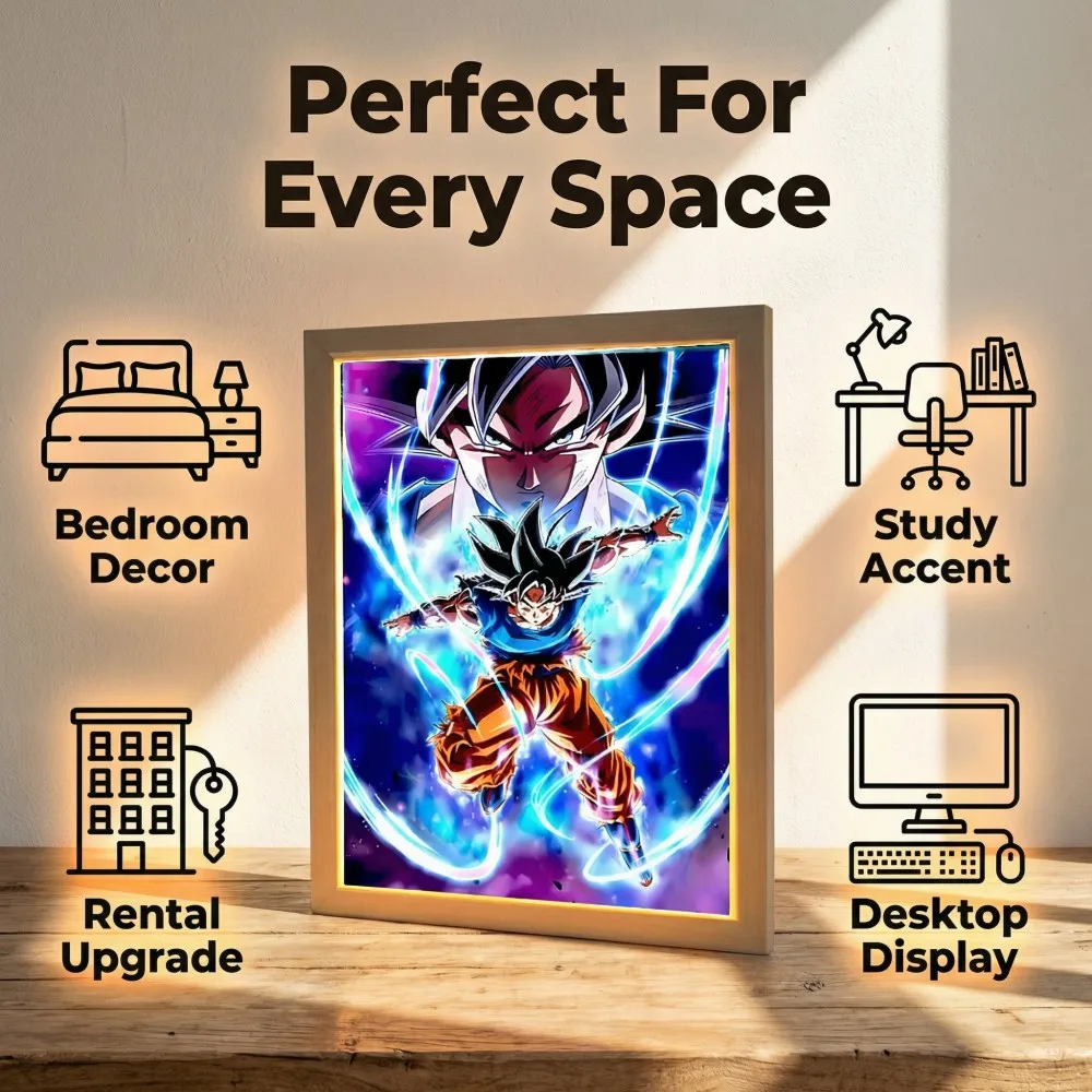 Lámpara Lunar de Anime Goku con Luz LED, Marco de Fotos Decorativo para el Hogar, Luz Nocturna de Fácil Instalación, Regalos para Festividades
