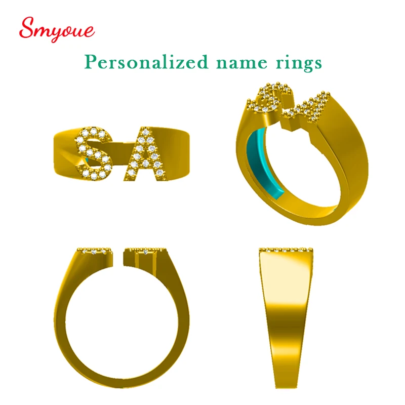 Smyoue Name Letters Customized Rings Full Moissanite Wedding Band Pure 925 Silver Jewelry by Shani Abergel