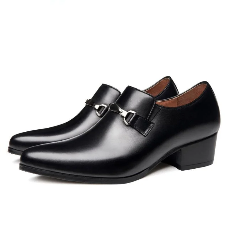 

New Height Increase Dress Shoes Men Business Office Work Shoes Mens High Heels Pointed Toe Slip On Genuine Leather Casual Shoes