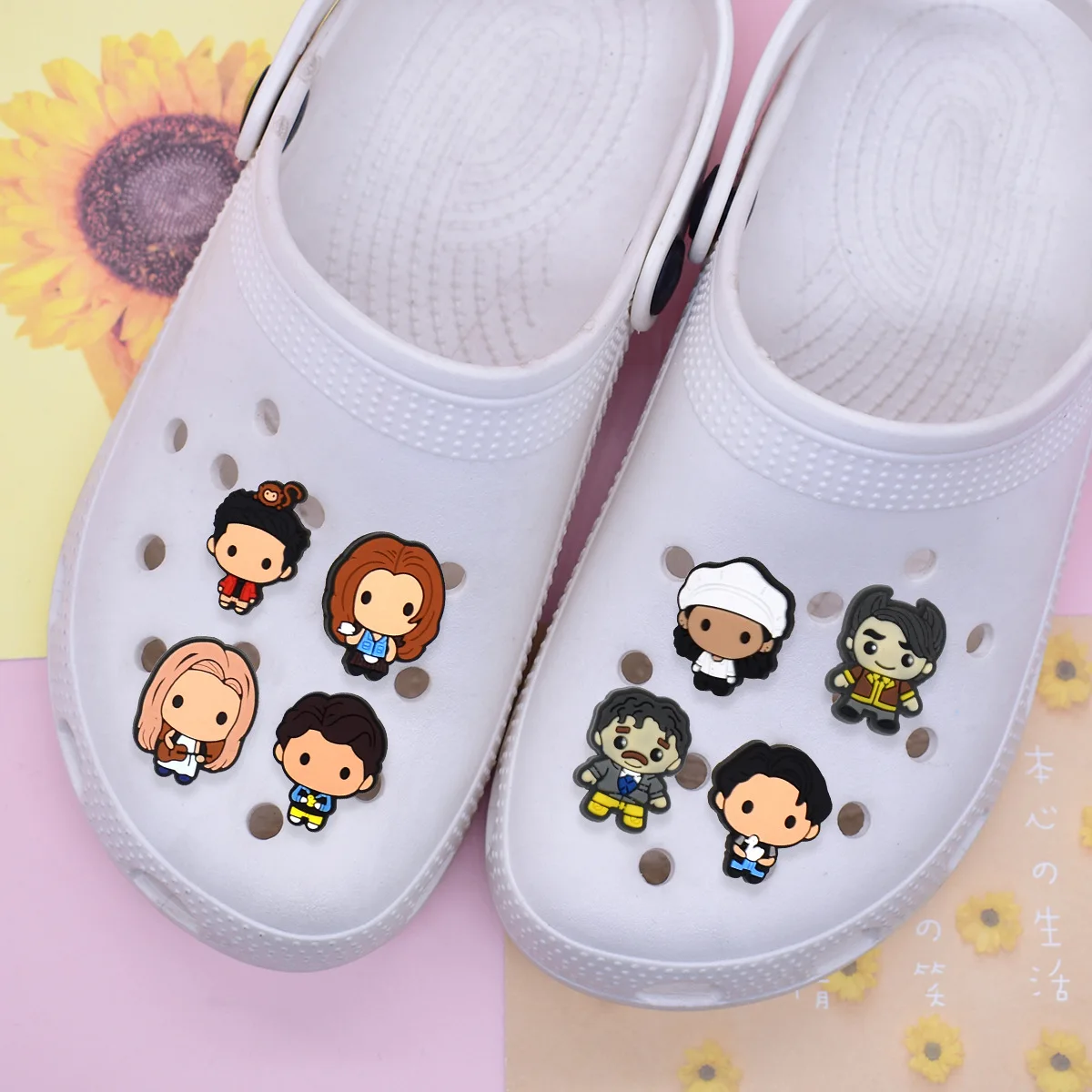 Retro City Friendship Mini Figure custom Shoe charms soft PVC waterproof decorative pins for hole clogs daily shoe accessories