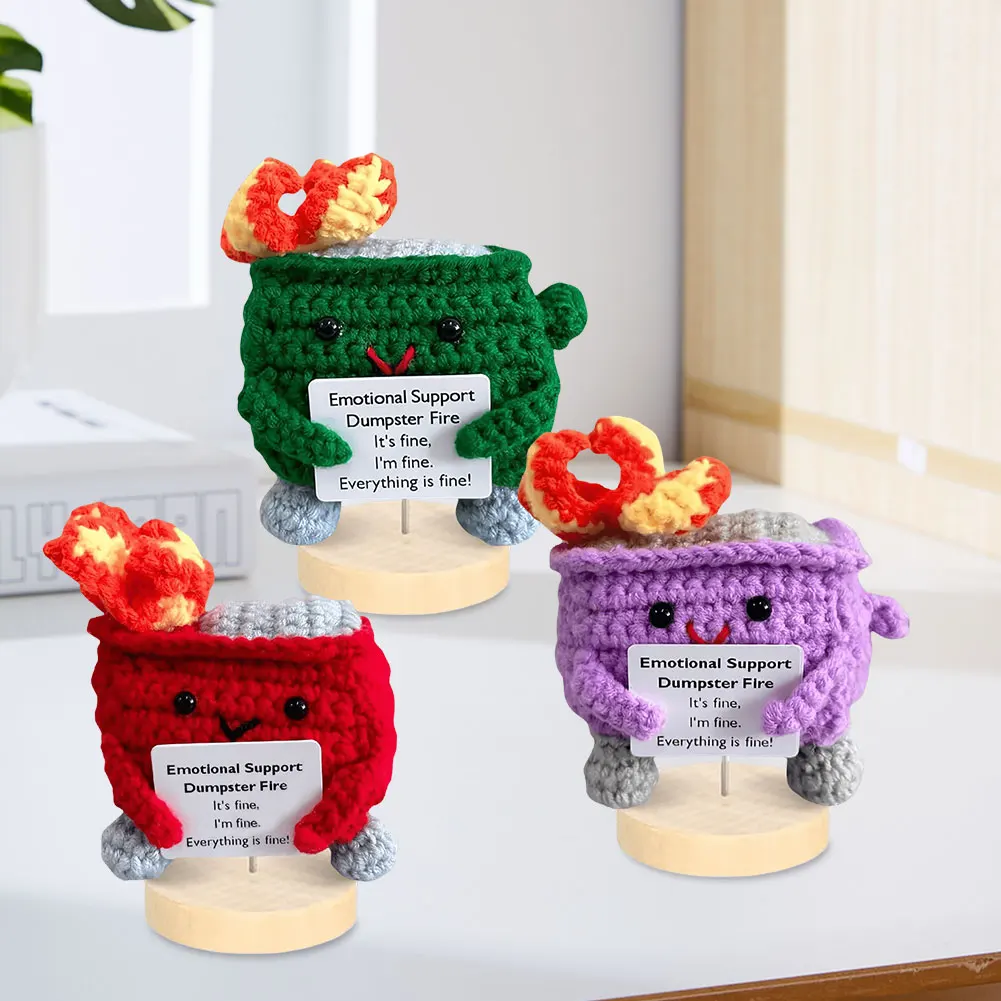 Emotional Support Dumpster Fire Positive Crochet Dumpster Fire Crochet Trash Can Fire Funny Gifts for Friends Coworker