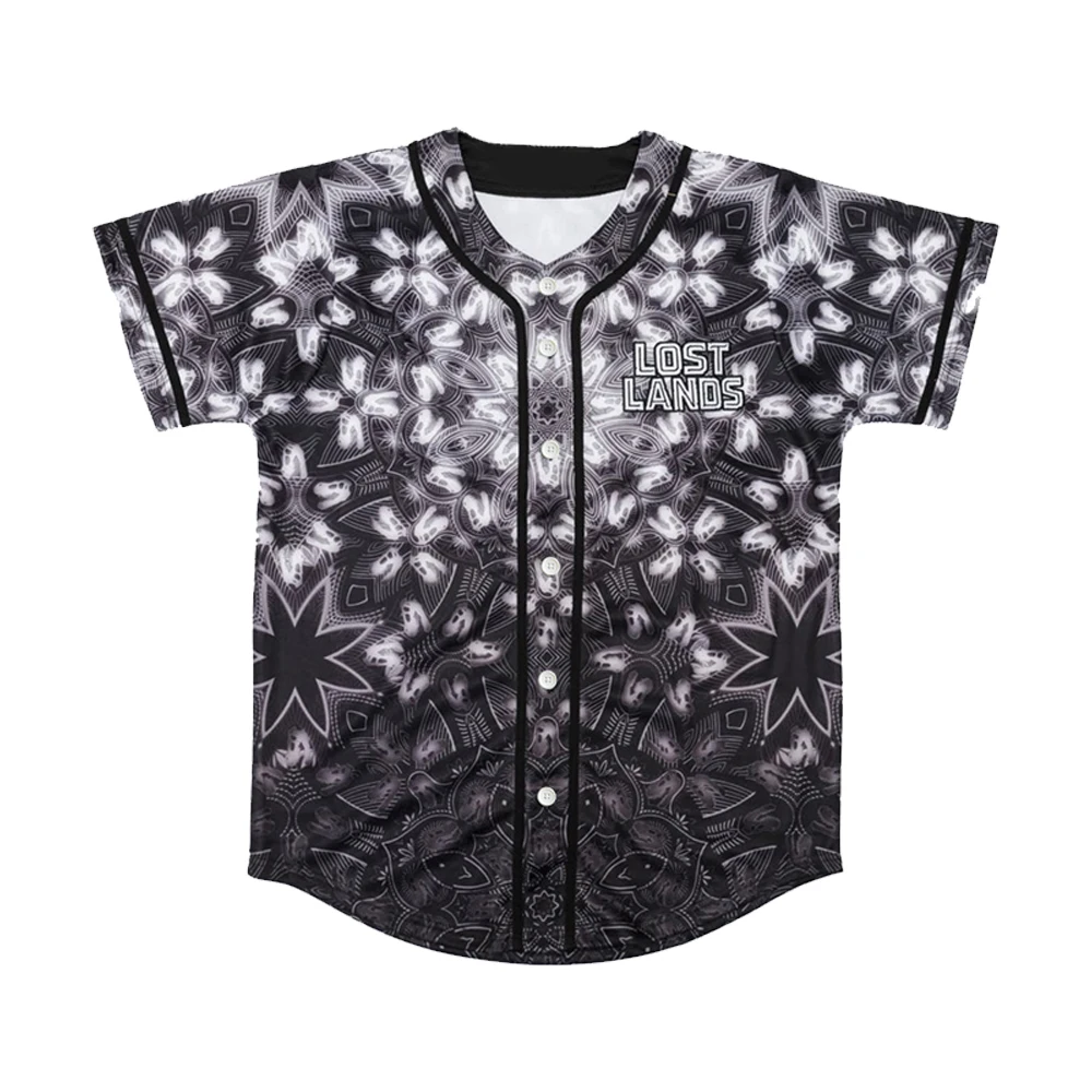 Excision Lost Lands Mandala Baseball Jersey Top Shirt V-Neck Short Sleeve Black Shirt Women Men Streetwear 3D Tee