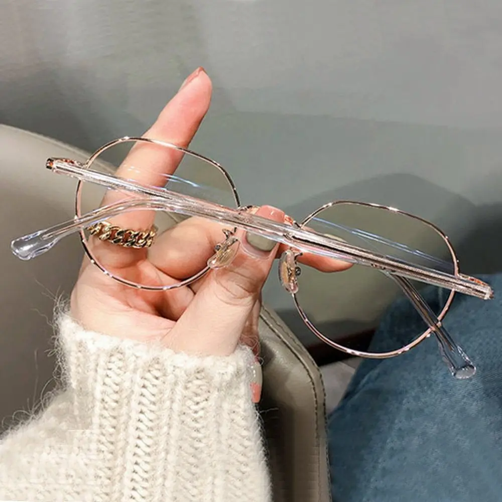 Fashion Metal Polygons Anti Blue Light Glasses Women Men Vintage Computer Eye Protection Eyeglasses Round Plain Spectacles