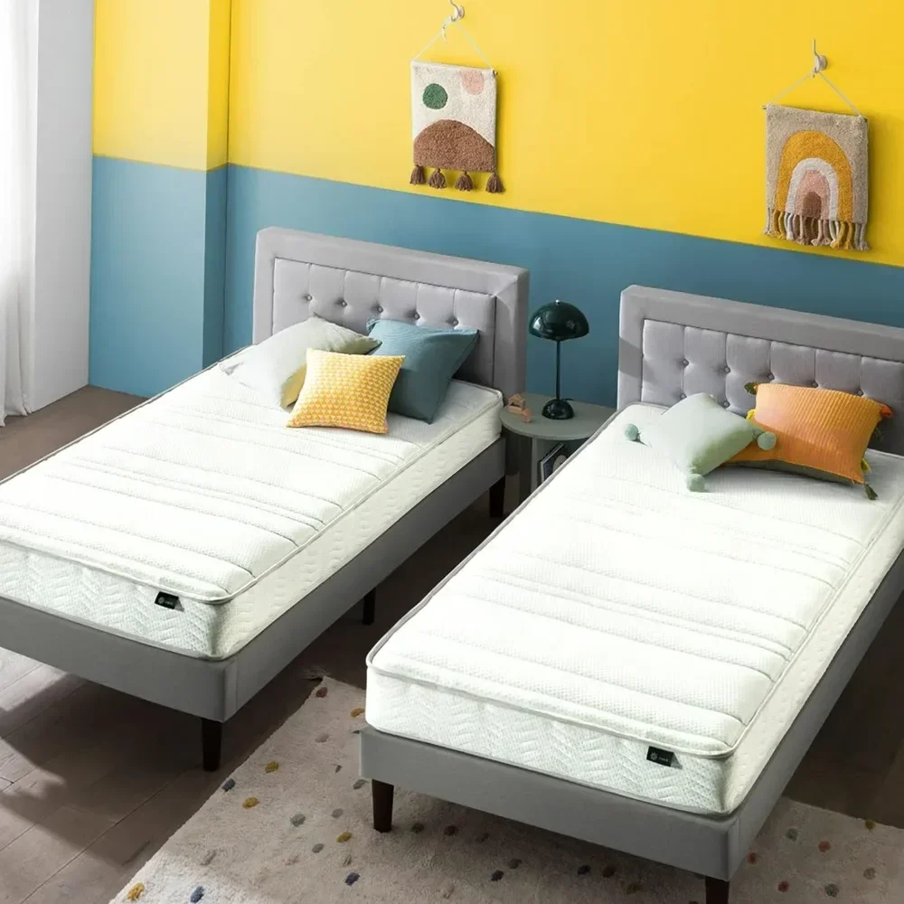 6 Inch Foam and Spring Mattress, Twin, 2 Piece Set for Bunk Beds , Breathable,DURABLE COMFOR, Mattress in A Box, White