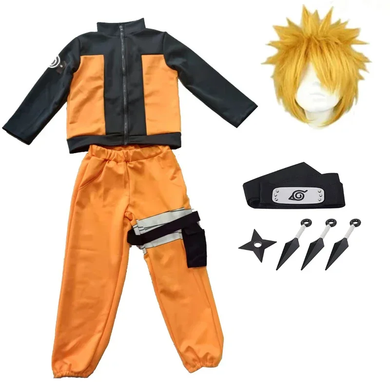 Bambini Uzumaki costume di Halloween Cosplay Ragazzi Ragazze Uzumaki Giacca Pantaloni Fascia Parrucca puntelli Bambino Uniforme Kunai Costume di Halloween