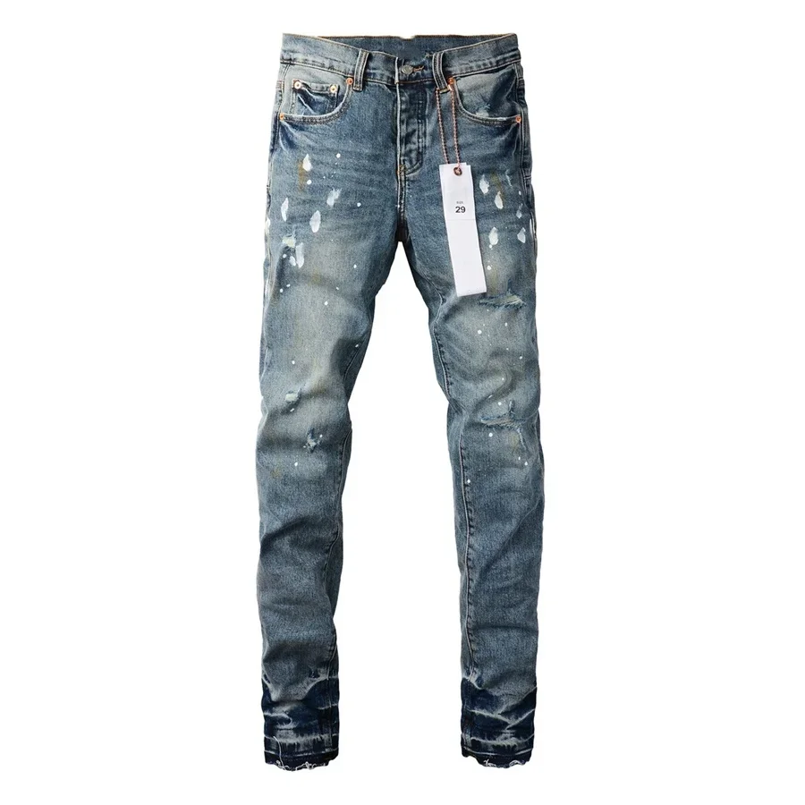 High street Purples jeans Men brands blue do vintage top quality repair low elevation skinny hold denim trousers pants