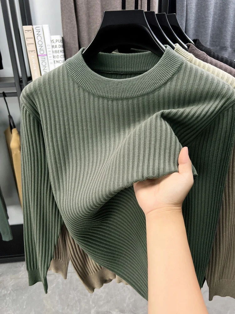 

Luxury solid color striped printed knit men sweater new autumn winter comfort warm fashion round neck casual versatile pullover