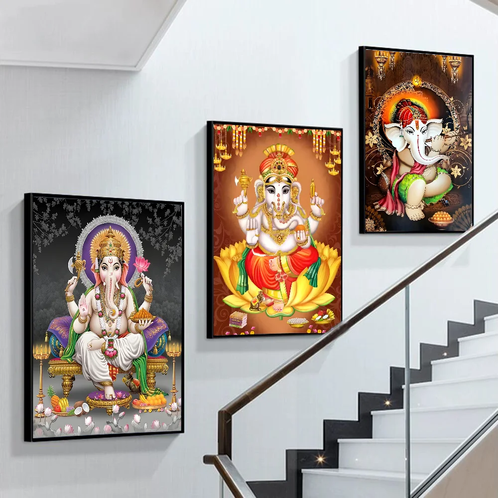 Religion Elephant God India Hinduism Ganesha Anime Posters Sticky Whitepaper Prints Posters Artwork Kawaii Room Decor