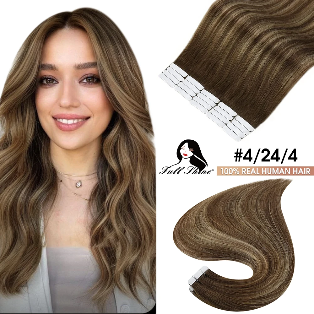 Full Shine Tape in Human Hair Extensions 100% Natural Remy Human Hair Extensions Tape in Omber Blonde Hair Extensions for Women