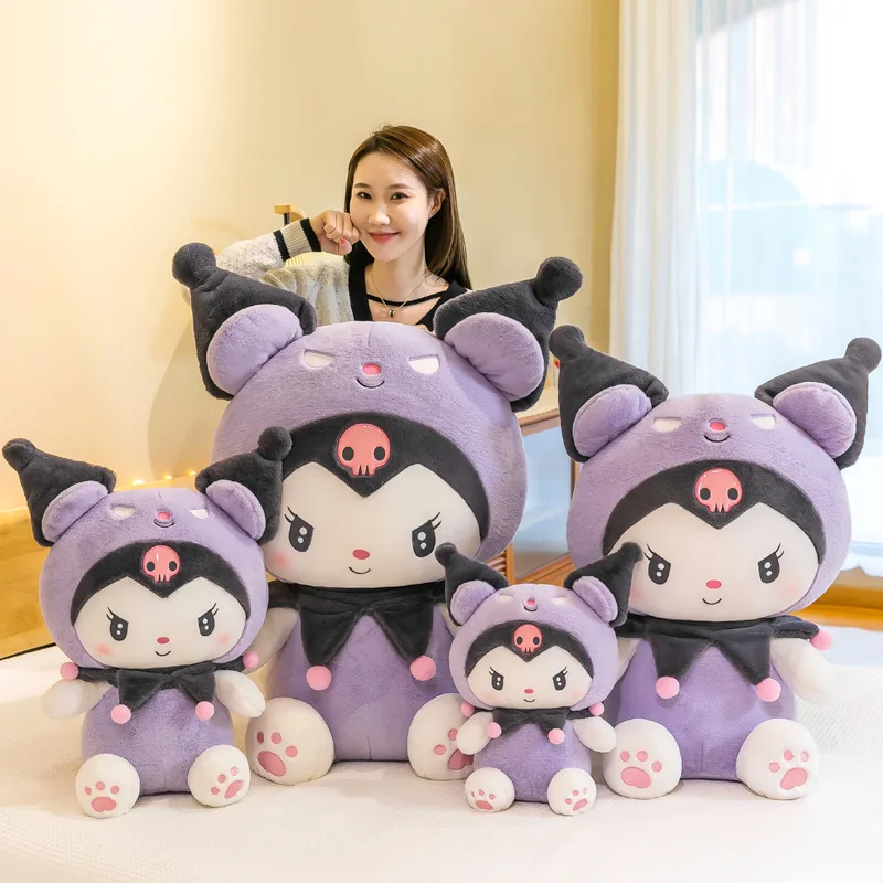 Tamanho grande Sanrio Kuromi Brinquedos de pelúcia, boneca Kawaii Recheada, Ragdoll Anime Cartoon, Dol Decoração para Casa, presente infantil para