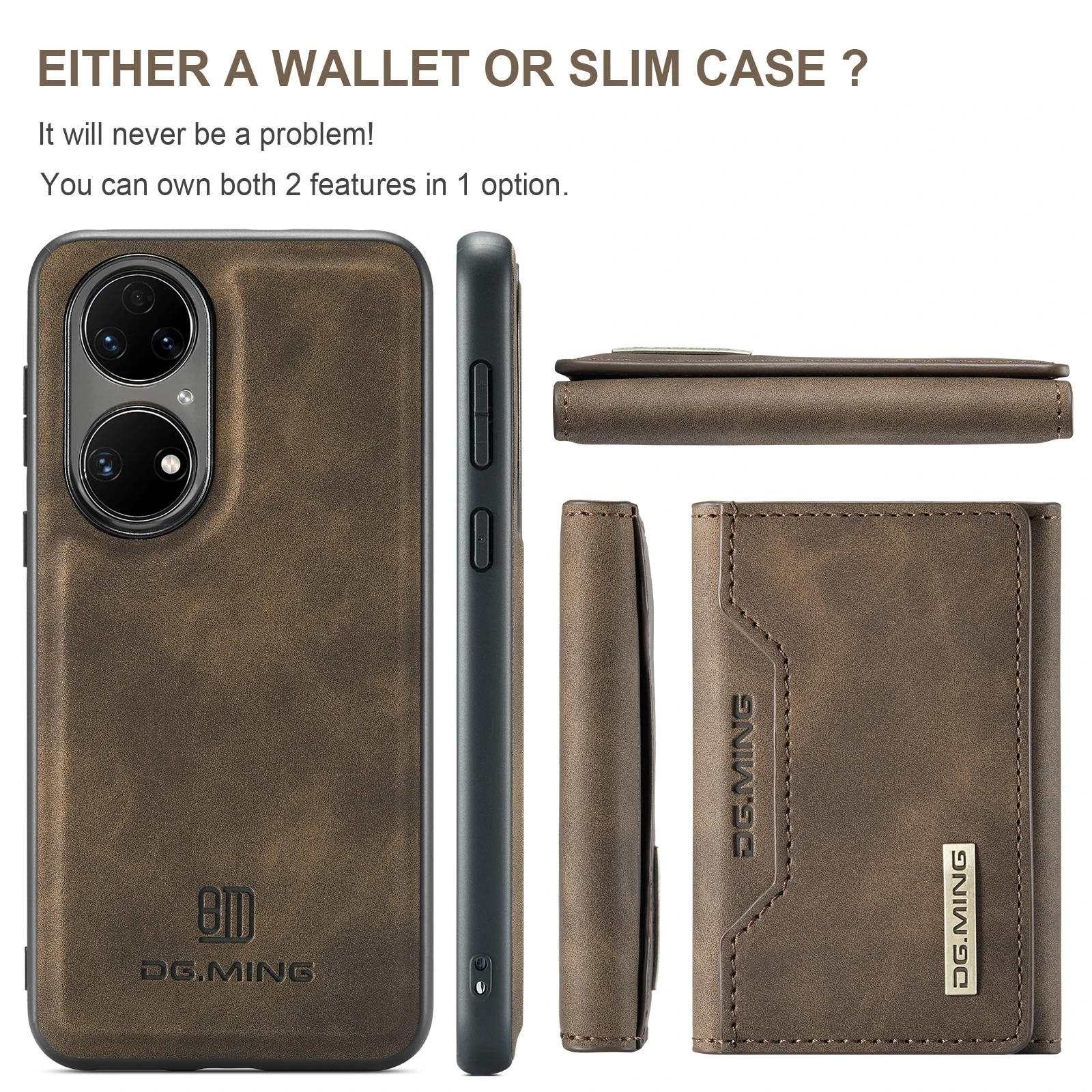 2022 DG.MING Luxury Intelligent Divide Close Magnetic Case for HUAWEI P50 P50 PRO  PU Leather Wallet Phone Case Cover