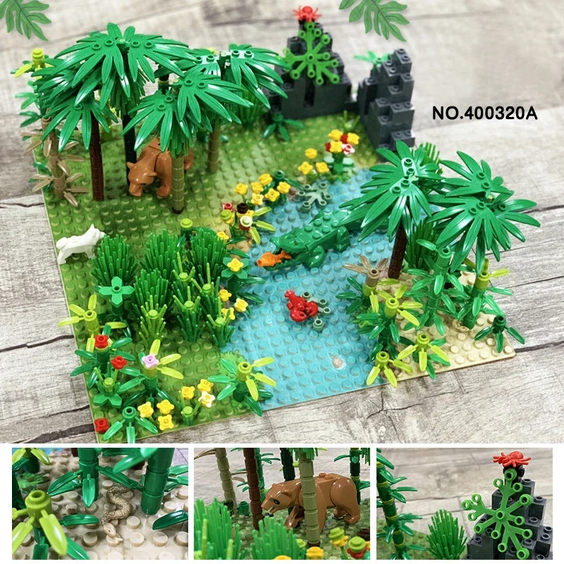 32x32 Rainforest Parts Animal Green Grass Jungle Bush Flower Tree Plants Building Blocks DIY MOC Assemble Compatible All Brands