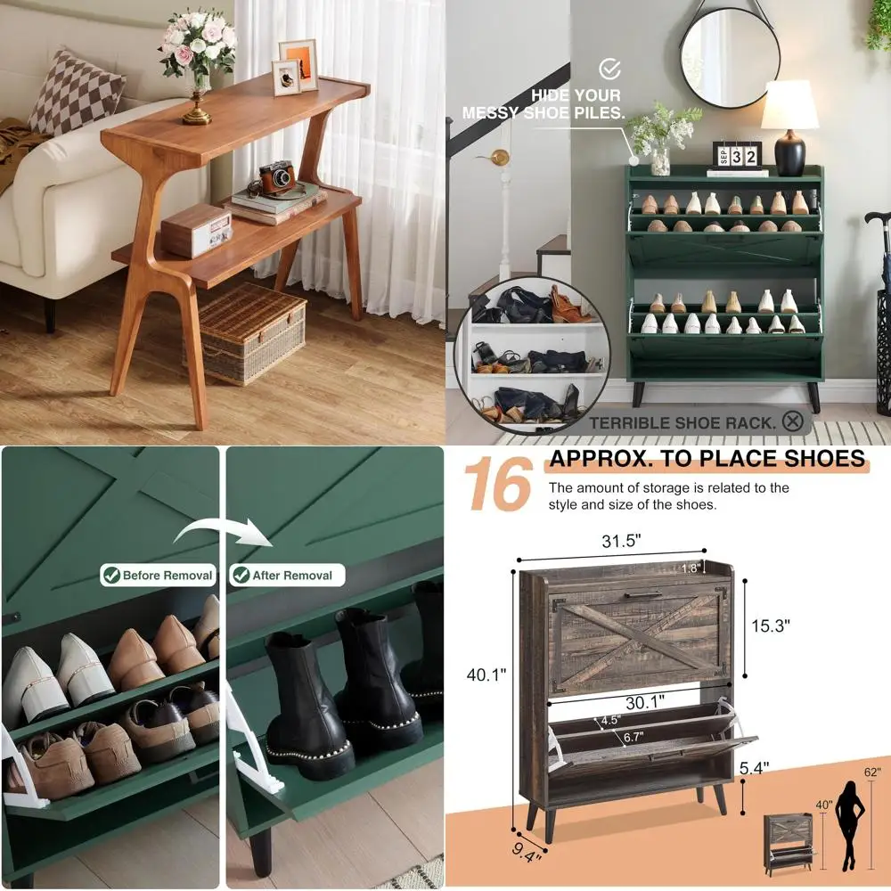 Solid Wood Tall Narrow Side Table with Storage Shelves for Living Room, 2-Tier Skinny Couch Table