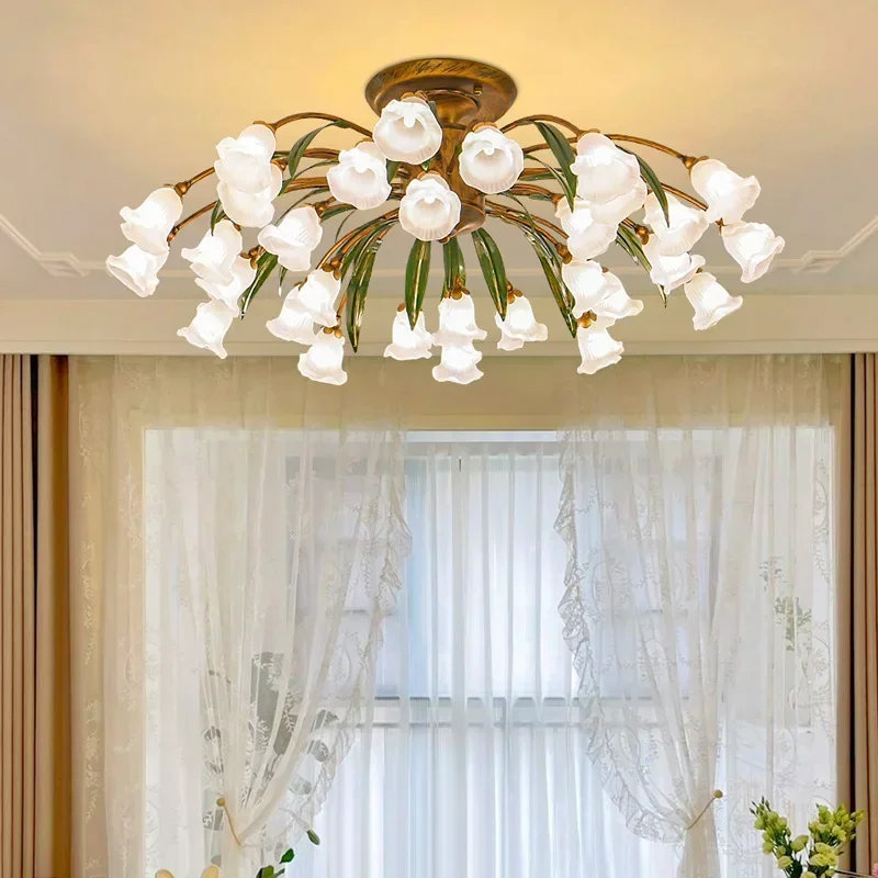 

European Style Parlor Ceiling Lights Romantic Rustic Creative Flowers Design LED Lamps for Bedroom Study Home Decoration
