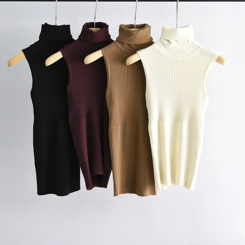

Чистый цвет, вязаный жилет с высоким воротником, осень-зима, женский облегающий эластичный базовый слой, теплый термобелье