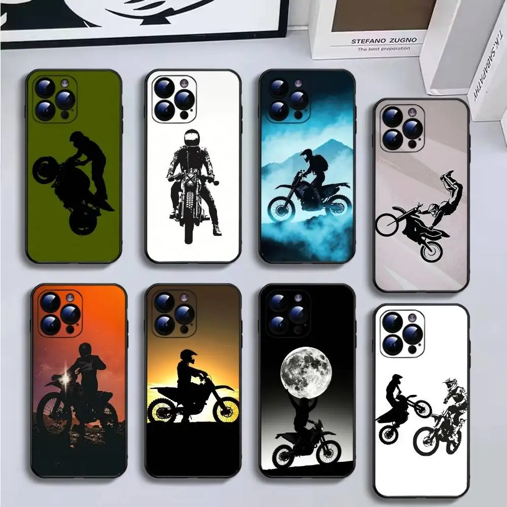 

1pc Moto Cross Motorcycle Sport Phone Case For iPhone17,16,15,14,13,12,11 Plus,Pro Max,Soft Black Cover