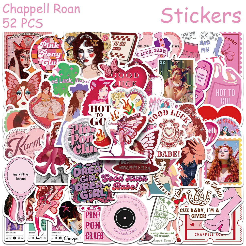 

52pcs Hot Singer Chappell Roan Stickers Concerts Decals For Laptop Scrapbook Skateboard Guitar DIY Aesthetic Stickers Kids Gifts