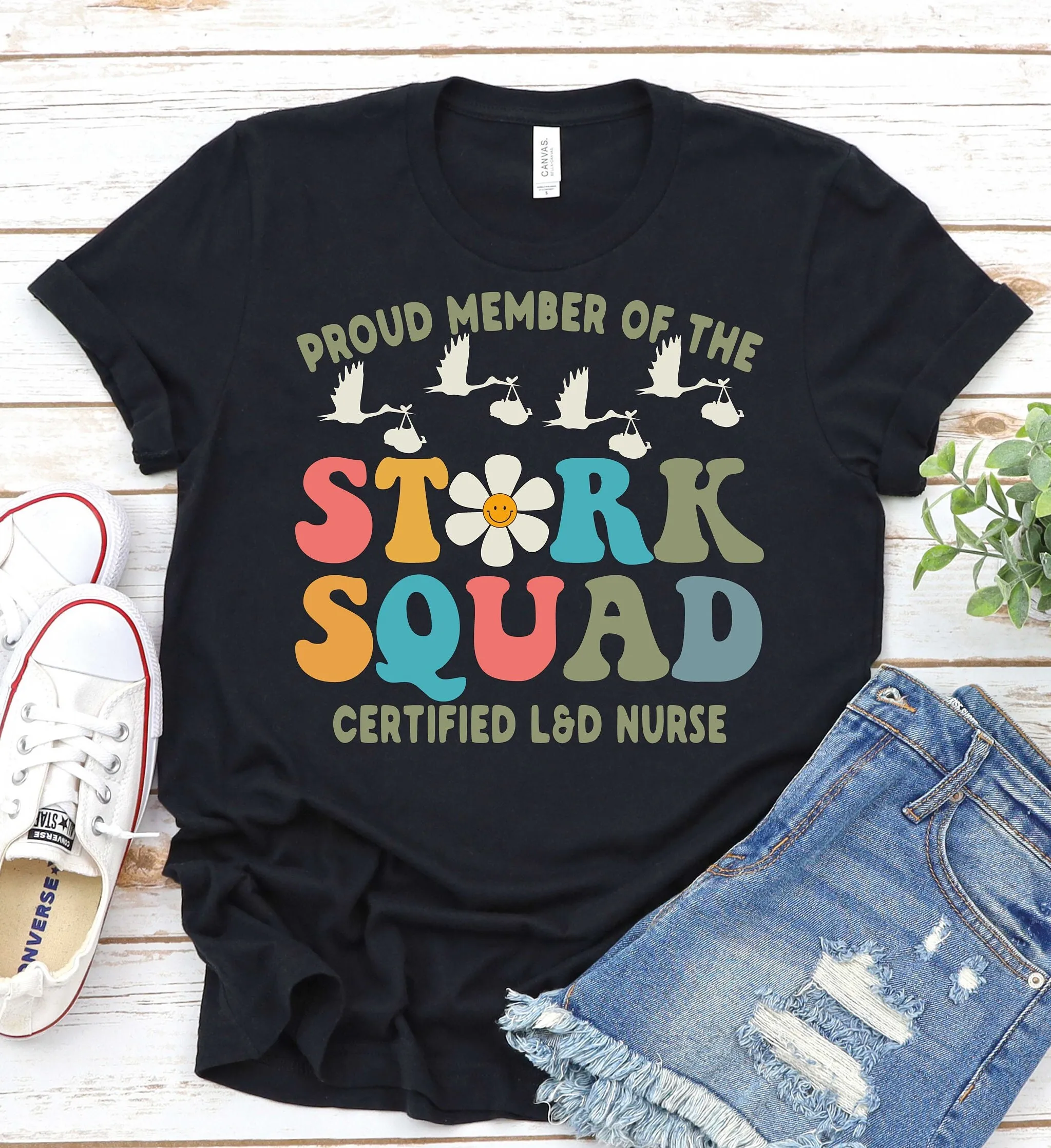 Stork Squad Labor And Delivery Nurse T Shirt L D Maternity Nicu Mother Baby Ob