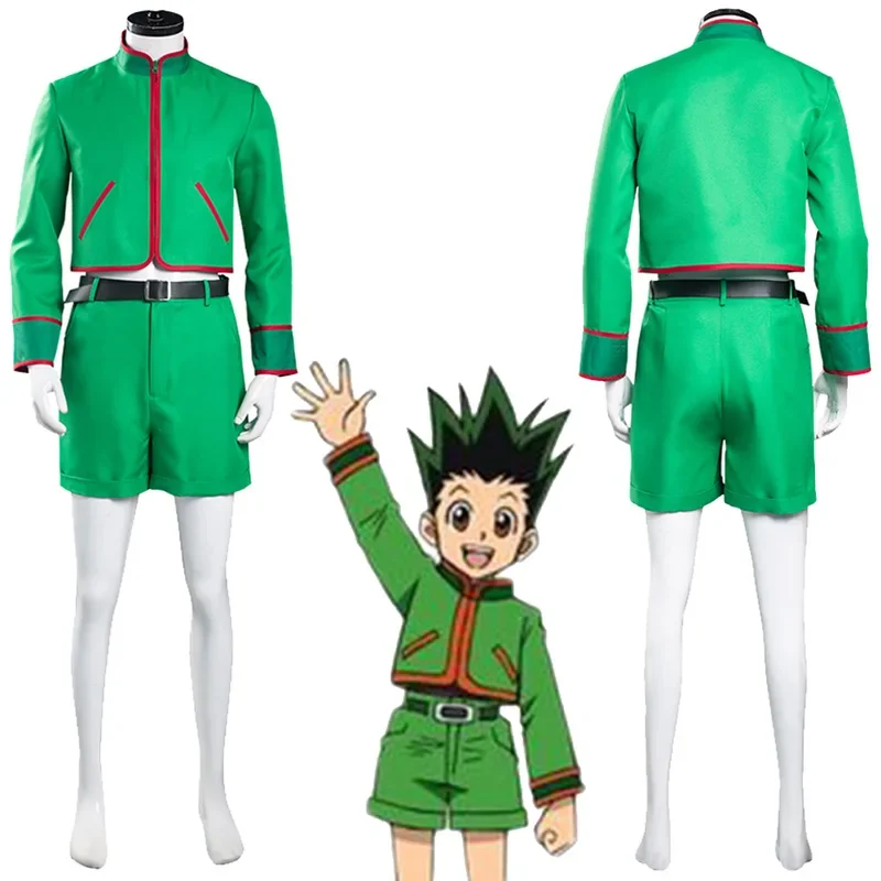 Gon Freecss Adult Kids Cosplay Costume Anime Hunter X Roleplay Green Top Pants Outfits Men Boys Children Halloween Party Suits