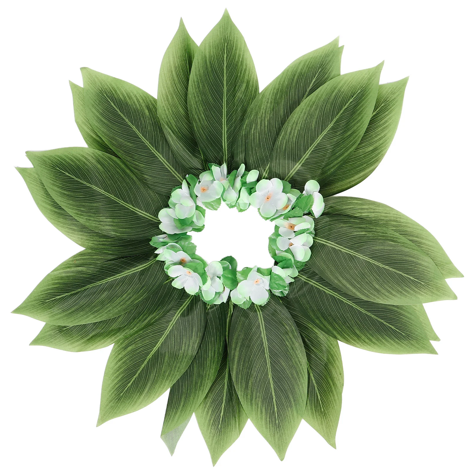 

Hula Skirt 30in Waist 15in Length Green Fabric Silk 30 Artificial Flowers Beach Luau Party Costume Hawaiian Leaf Skirt