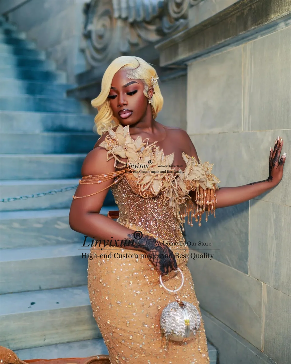 Vestidos de fiesta de sirena de cristal con diamantes brillantes Aso Ebi vestido Formal de fiesta de noche de cumpleaños personalizado 3D Floars robes de soirée