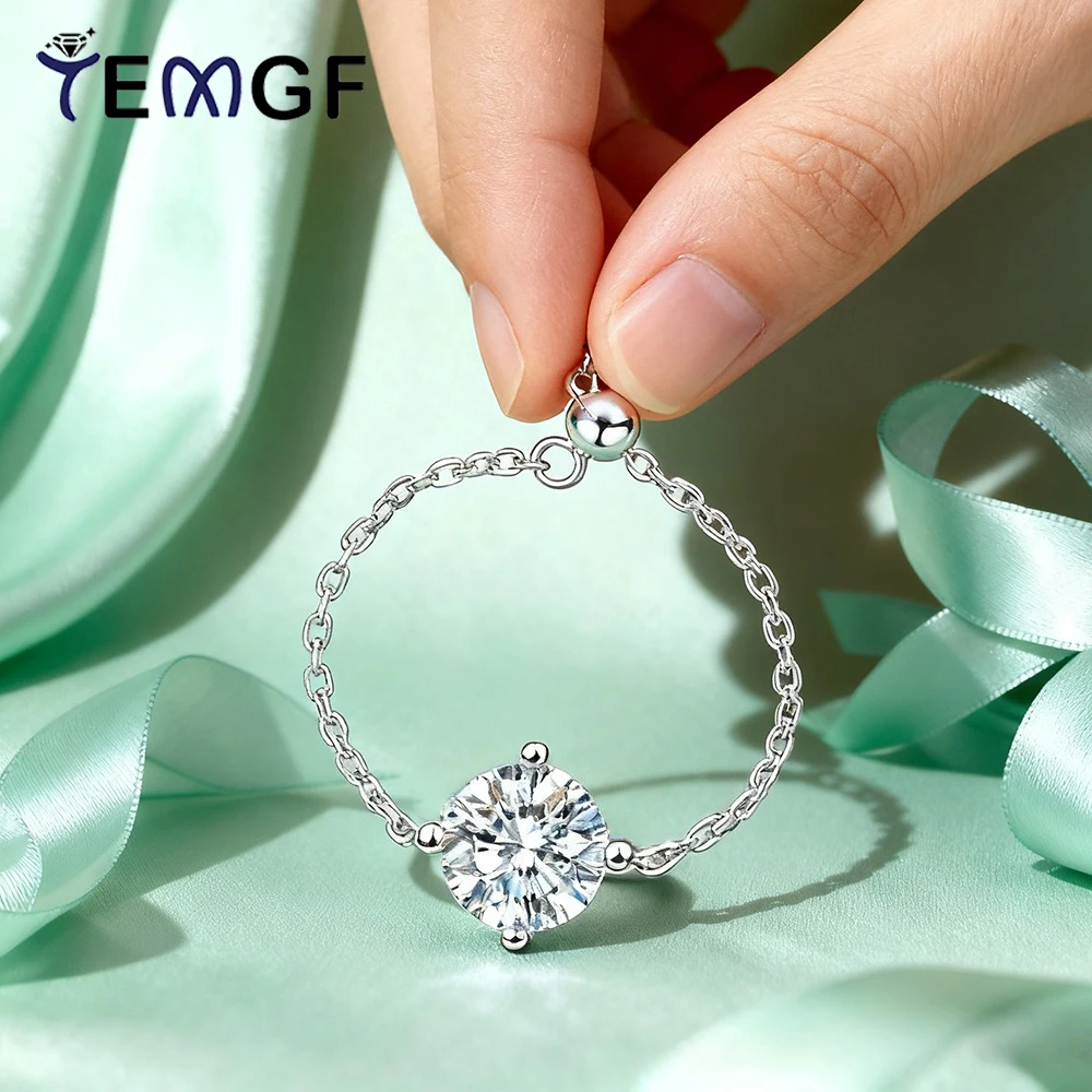 

TEMGF 6.5mm Moissanite/Zircon Ring 925 Sterling Silver Adjustable Size for Women Girls Trendy Fine Jewelry Hot Sell Fashion Item