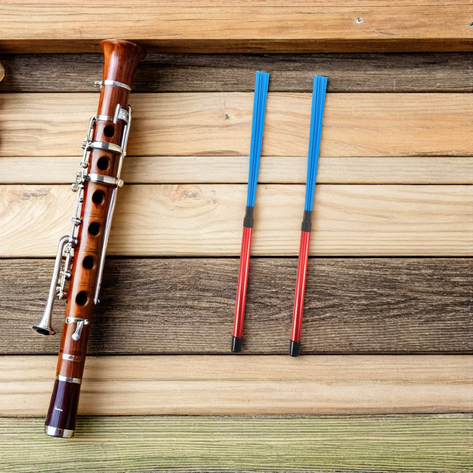2Pcs Jazz Drum Brushes Nylon Brush Sticks Aluminum Alloy Bundle Rod Red Handle Blue Nylon for Cajon Snare Drum Percussion