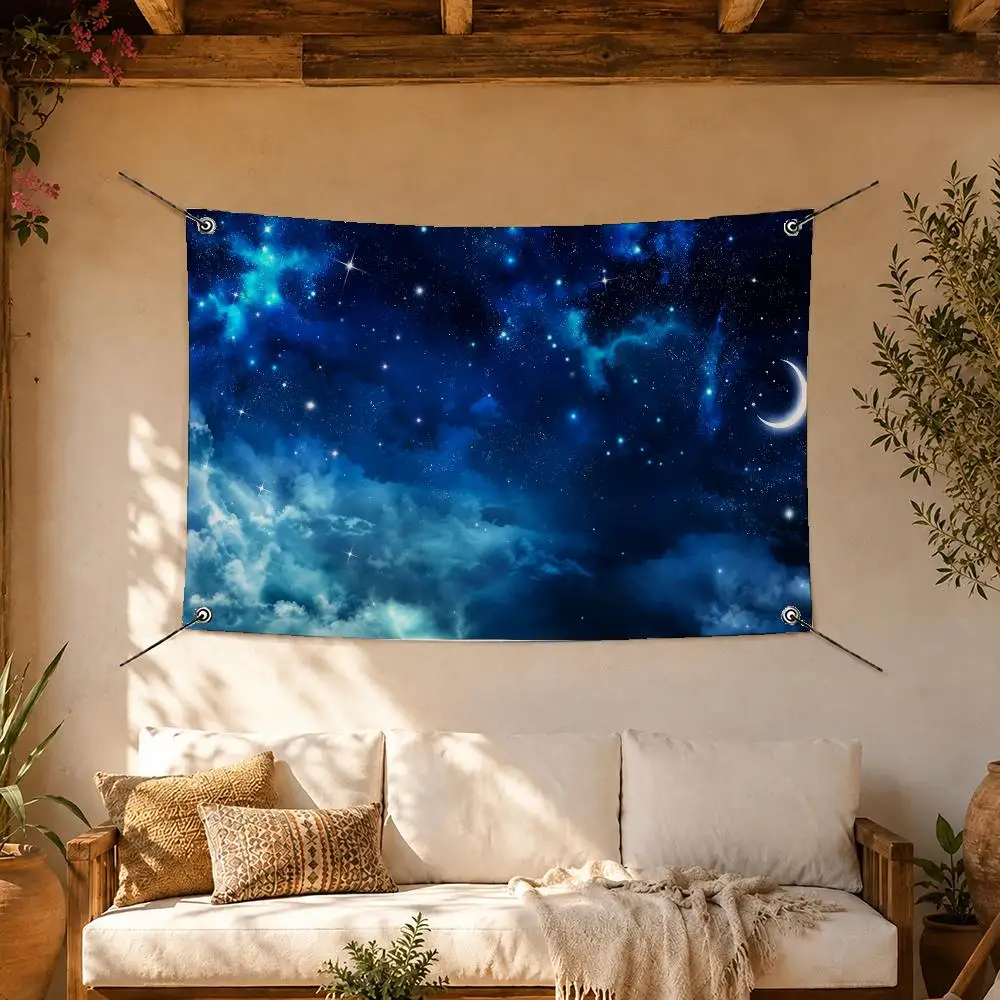 Vintage Starry Sky Art Flags Room Home Decor Wall‑Hanging Art Banner, Outdoor for Bedroom Party Background Decoration