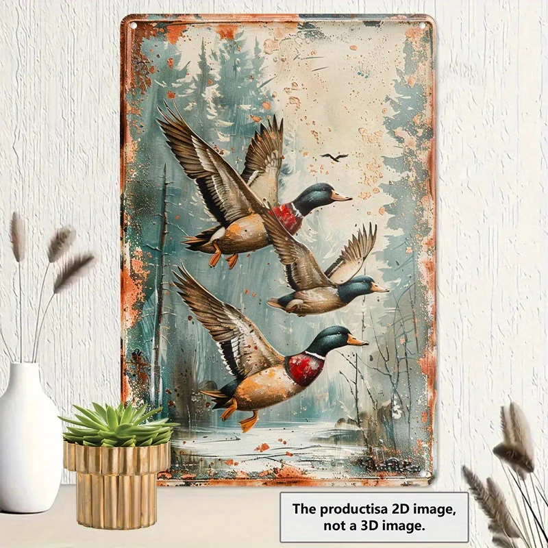 1PC Vintage เป็ด Tinplate โลหะภาพวาด Art Wall Sign 8x12 นิ้ว Vintage โลหะตกแต่งสําหรับ Gardens โรงรถและพื้นที่กลางแจ้ง