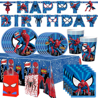 Spiderman Birthday Party Decorations Blue SpiderMan Tableware Set Plate Banner Balloon for Baby Shower Kids Spiderman Party Gift