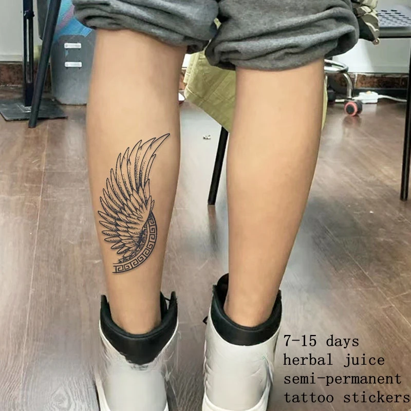 2pcs Side Feather Wings Herbal Juice Arm Leg Semi Permanent Temporary Tattoo Stickers Waterproof 7-15 Days Women Art Fake Tattoo