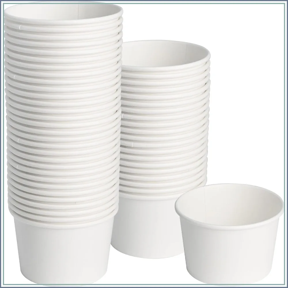 50pcs 8oz Paper Ice Cream Cups, Disposable Dessert Bowls for Hot/Cold Food, White