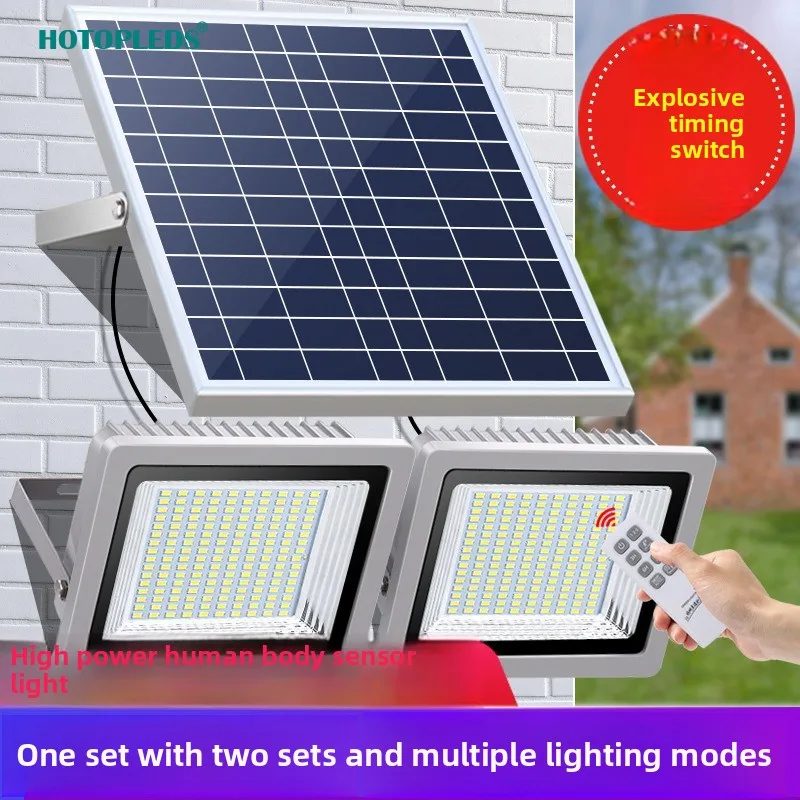 

Solar Floodlight 5 Meters Lead Remote Control One To Two Aluminum Shell Sun Flood Light Human Body Induction Street Light
