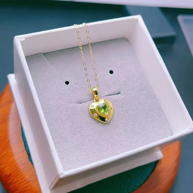 

Cute 925 Silver Necklace with Gemstones 5mm Natural Peridot Necklace with Certificate Gold Plated Silver Peridot Fine Jewelry
