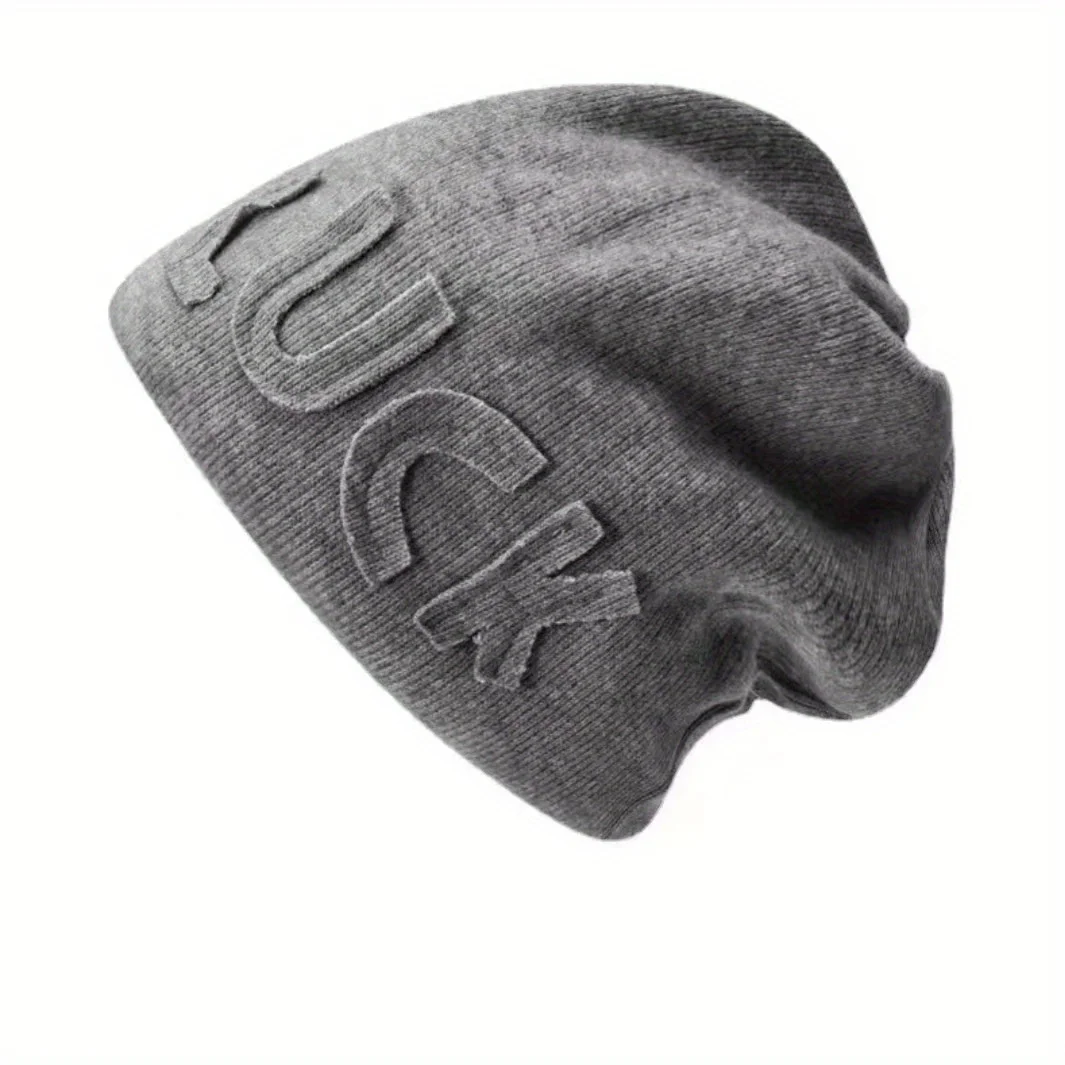 

3D Letter Slouchy Beanie Winter Warm Knitted Skull Cap Korean Fashion for Women Girls Daily Outdoor Cold Weather Headwear