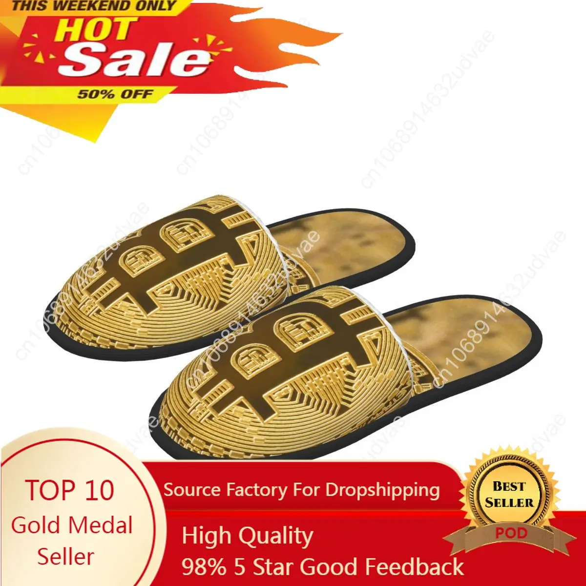 

Men Women Plush Indoor Slippers Vintage Bitcoin Logo Pattern Yellow Warm Soft Shoes Home Footwear Autumn Winter 2023