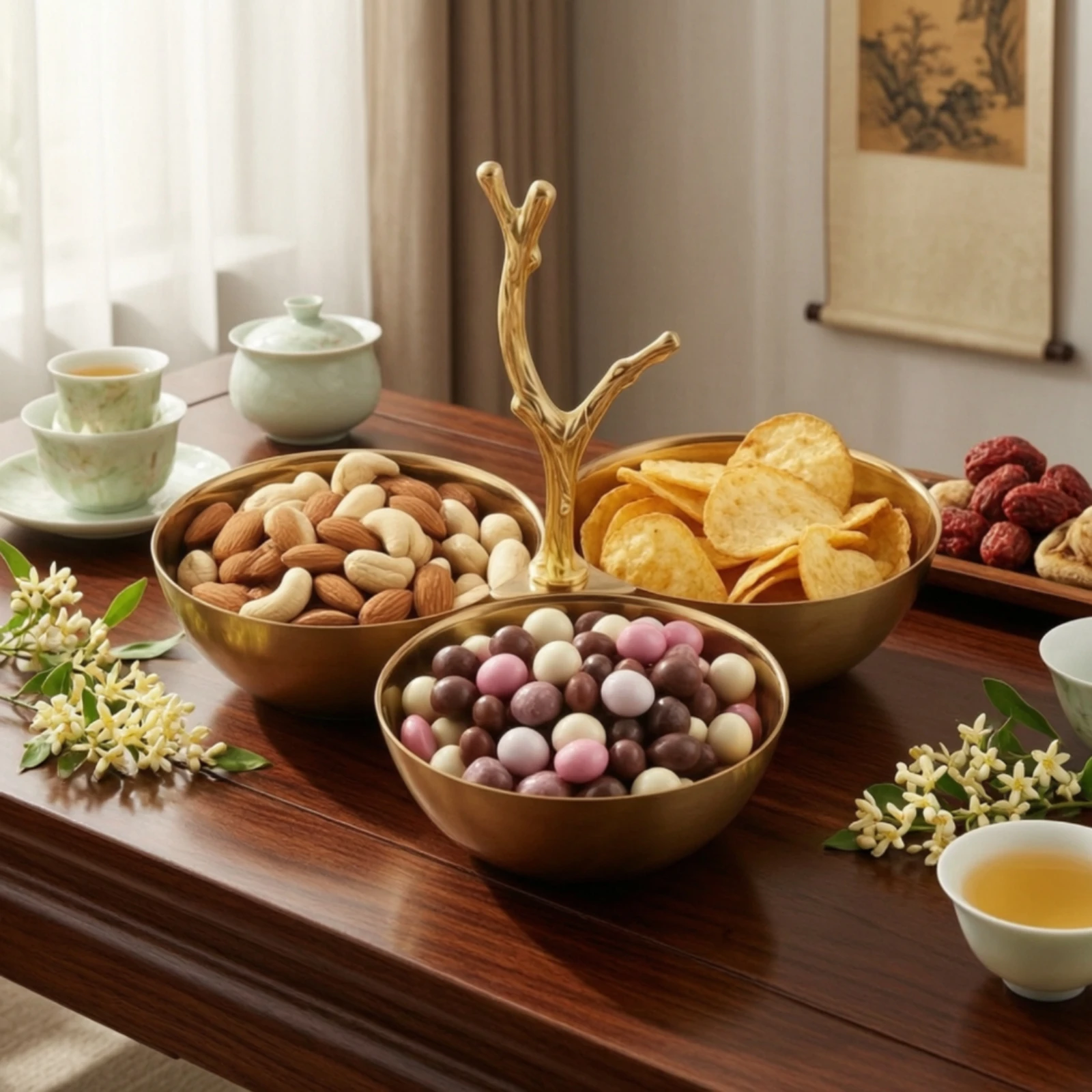 Snack Bowl Stand Metal Snack Serving Bowl with Stand Candy Dish with Handle Compact Elegant for Hosts, Dining Table