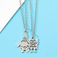 2Pcs Anime SpongeBob SquarePants Patrick Star Metal Pendant Necklace For Boy Girl Couple Accessories Ins Cartoon Friendship Gift