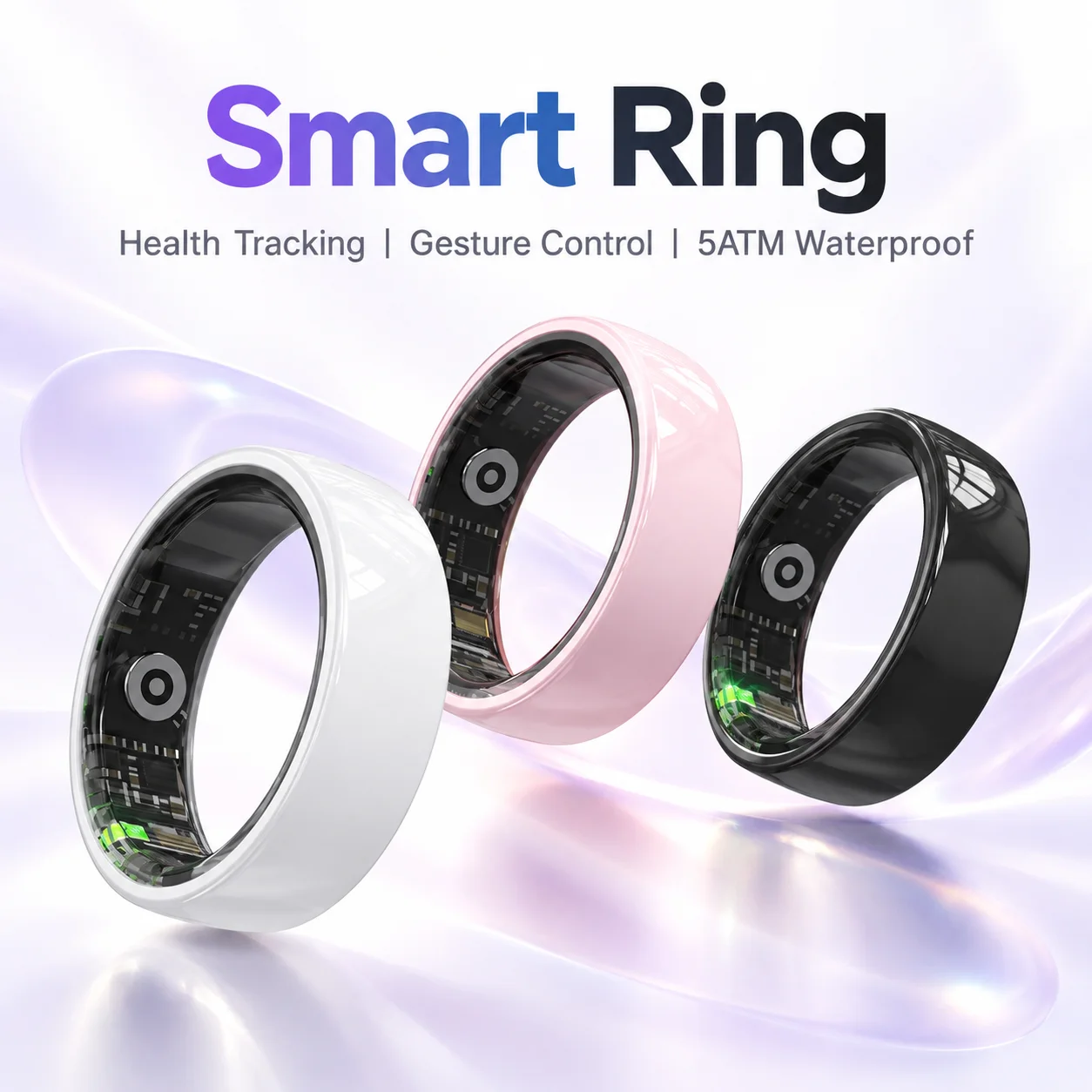 Smart Ring 5ATM Waterproof Heart Rate Blood Oxygen Sleep Fitness Tracker Gesture Control QRing for Android iOS