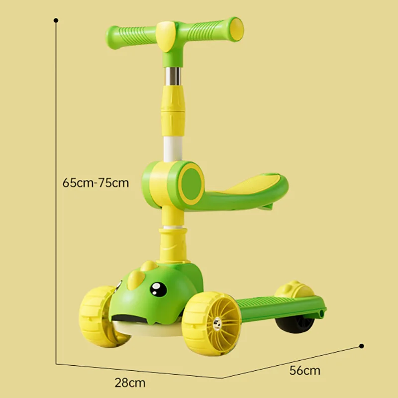 Foldable Kick Scooter With Music,Seat,3 Flashing Wheels For 1-12 Years Kids Birthday Gift Adjustable Height Cycling Foot Scooter