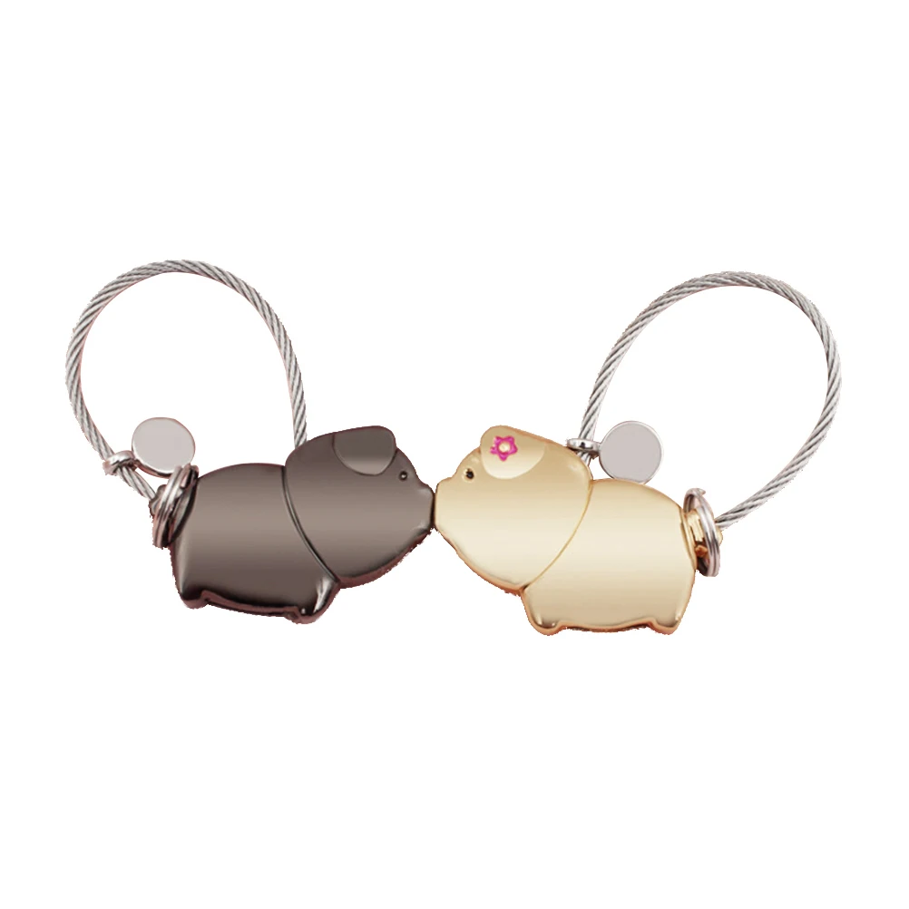 

2pcs CoupleKeychains FunnyPig AestheticWireRope CuteFashion LoversGift PremiumMaterial Handbags NightLamp Safe KeyRing